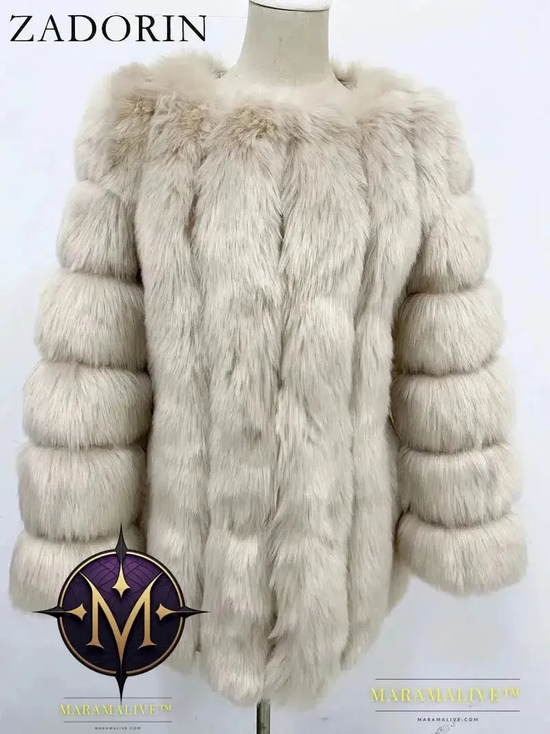 Luxury Faux Fox Fur Coat Slim Long Pink Red Blue Faux Fur Jacket Women Fake Fur Coats Manteau Fourrure