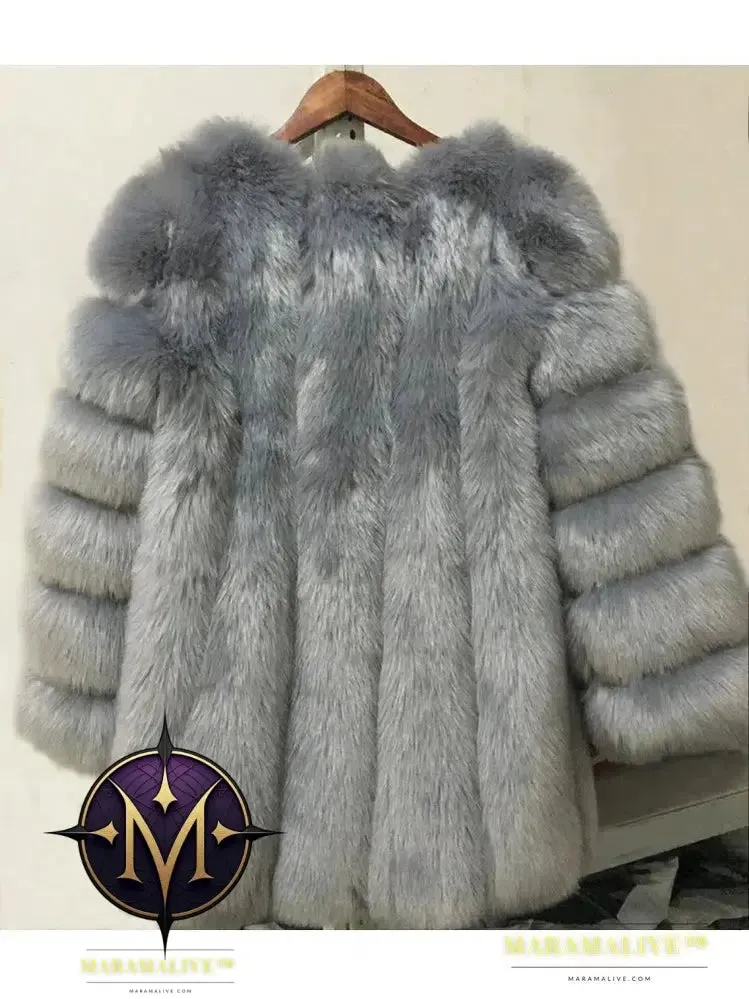 Luxury Faux Fox Fur Coat Slim Long Pink Red Blue Faux Fur Jacket Women Fake Fur Coats Manteau Fourrure