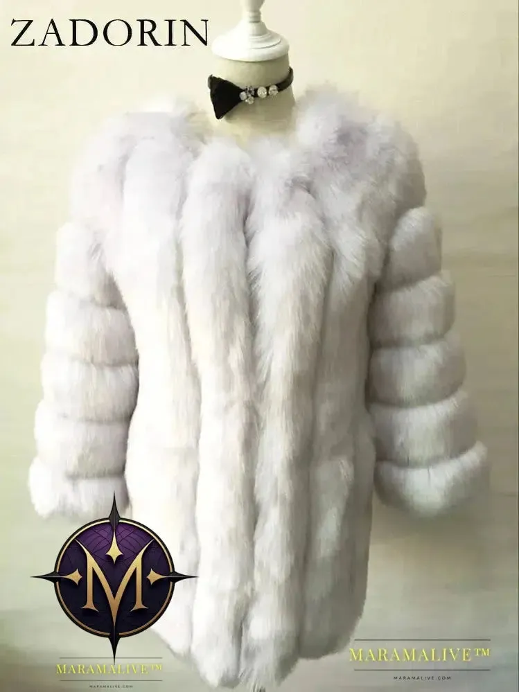 Luxury Faux Fox Fur Coat Slim Long Pink Red Blue Faux Fur Jacket Women Fake Fur Coats Manteau Fourrure