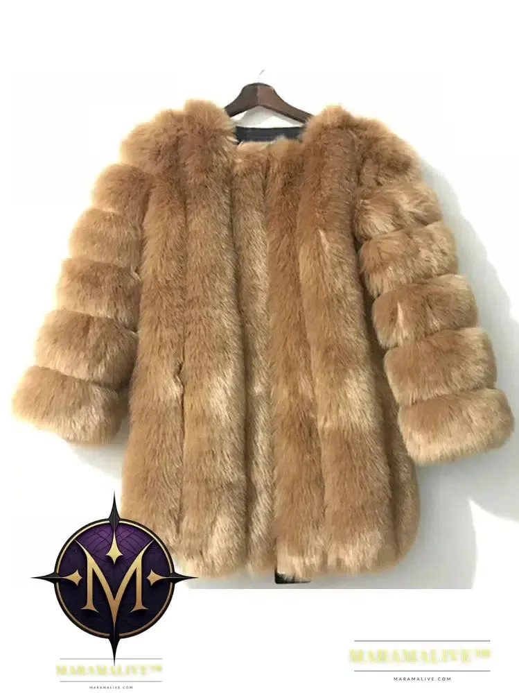 Luxury Faux Fox Fur Coat Slim Long Pink Red Blue Faux Fur Jacket Women Fake Fur Coats Manteau Fourrure