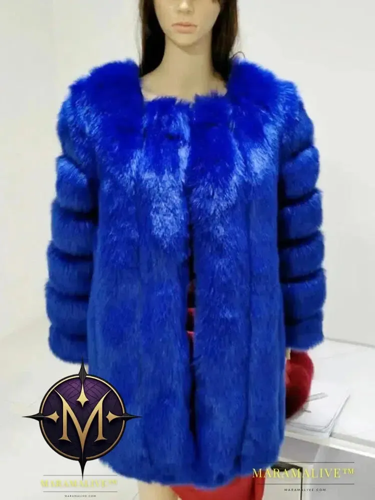 Luxury Faux Fox Fur Coat Slim Long Pink Red Blue Faux Fur Jacket Women Fake Fur Coats Manteau Fourrure