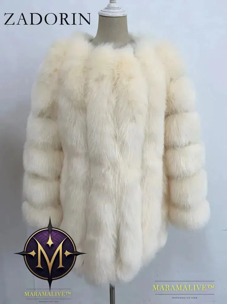 Luxury Faux Fox Fur Coat Slim Long Pink Red Blue Faux Fur Jacket Women Fake Fur Coats Manteau Fourrure