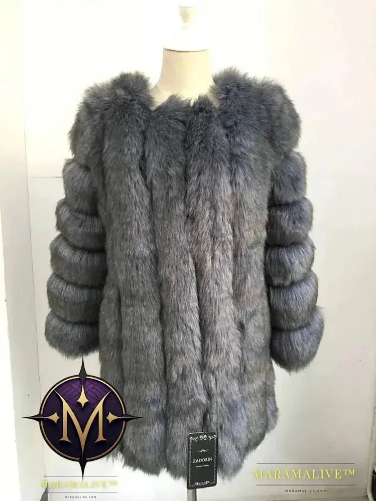 Luxury Faux Fox Fur Coat Slim Long Pink Red Blue Faux Fur Jacket Women Fake Fur Coats Manteau Fourrure