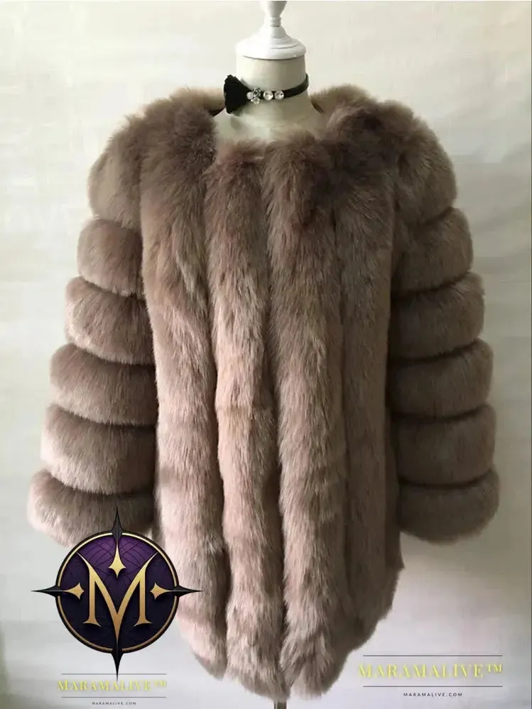 Luxury Faux Fox Fur Coat Slim Long Pink Red Blue Faux Fur Jacket Women Fake Fur Coats Manteau Fourrure