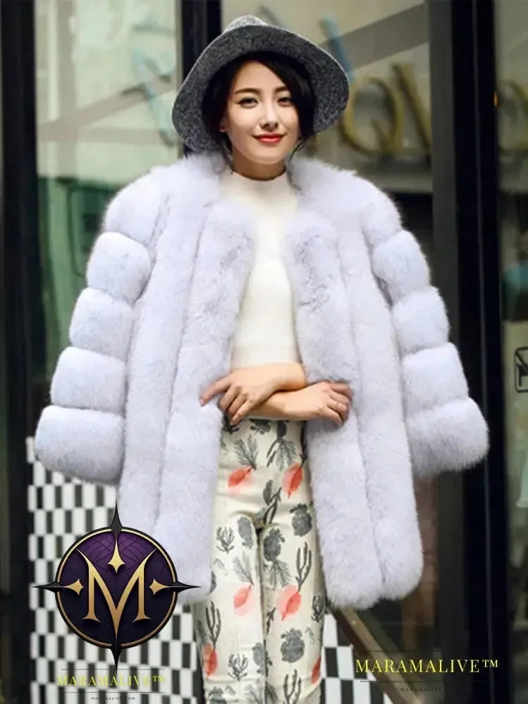 Luxury Faux Fox Fur Coat Slim Long Pink Red Blue Faux Fur Jacket Women Fake Fur Coats Manteau Fourrure