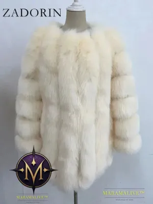 Luxury Faux Fox Fur Coat Slim Long Pink Red Blue Faux Fur Jacket Women Fake Fur Coats Manteau Fourrure