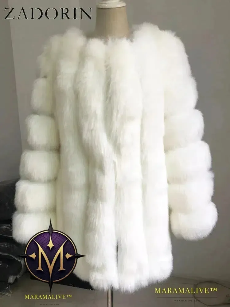 Luxury Faux Fox Fur Coat Slim Long Pink Red Blue Faux Fur Jacket Women Fake Fur Coats Manteau Fourrure