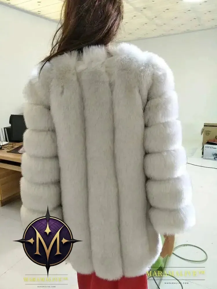 Luxury Faux Fox Fur Coat Slim Long Pink Red Blue Faux Fur Jacket Women Fake Fur Coats Manteau Fourrure