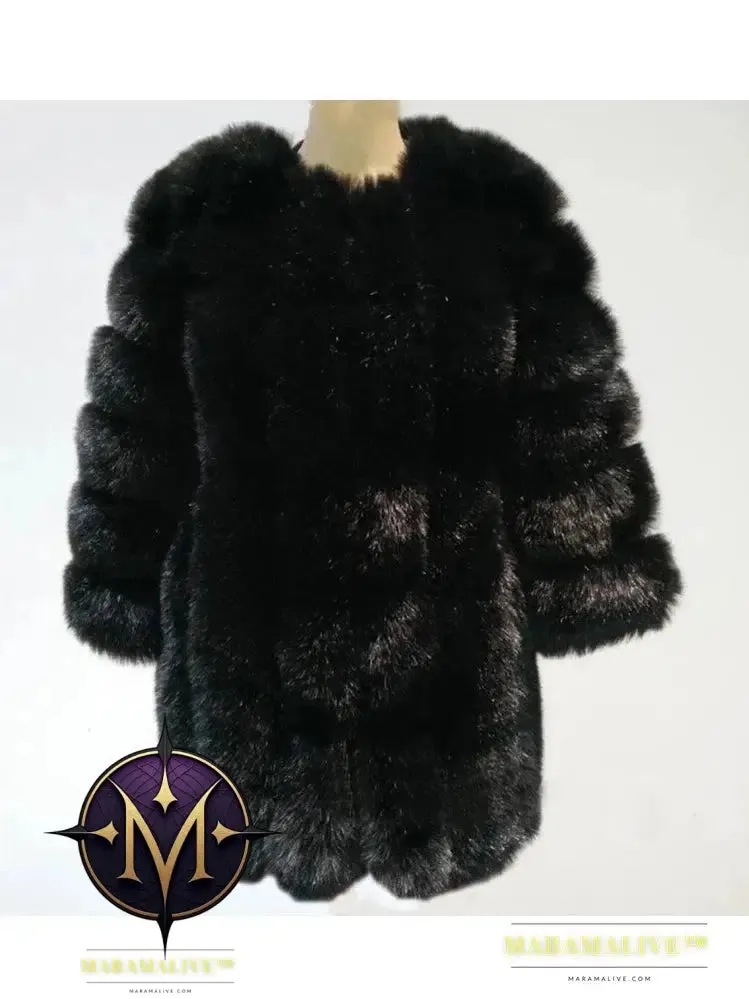 Luxury Faux Fox Fur Coat Slim Long Pink Red Blue Faux Fur Jacket Women Fake Fur Coats Manteau Fourrure