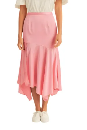 MABLE Satin Handkerchief Asymmetrical Hem Midi Skirt