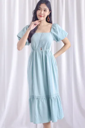 Marisa Puffy Sleeve Pintuck Cut Out Maxi Dress In Seafoam
