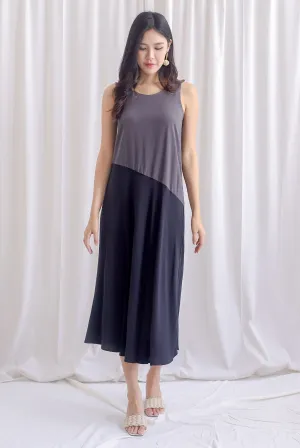 Mazee Colour Block Two Way Trapeze Maxi Dress In Grey/Black