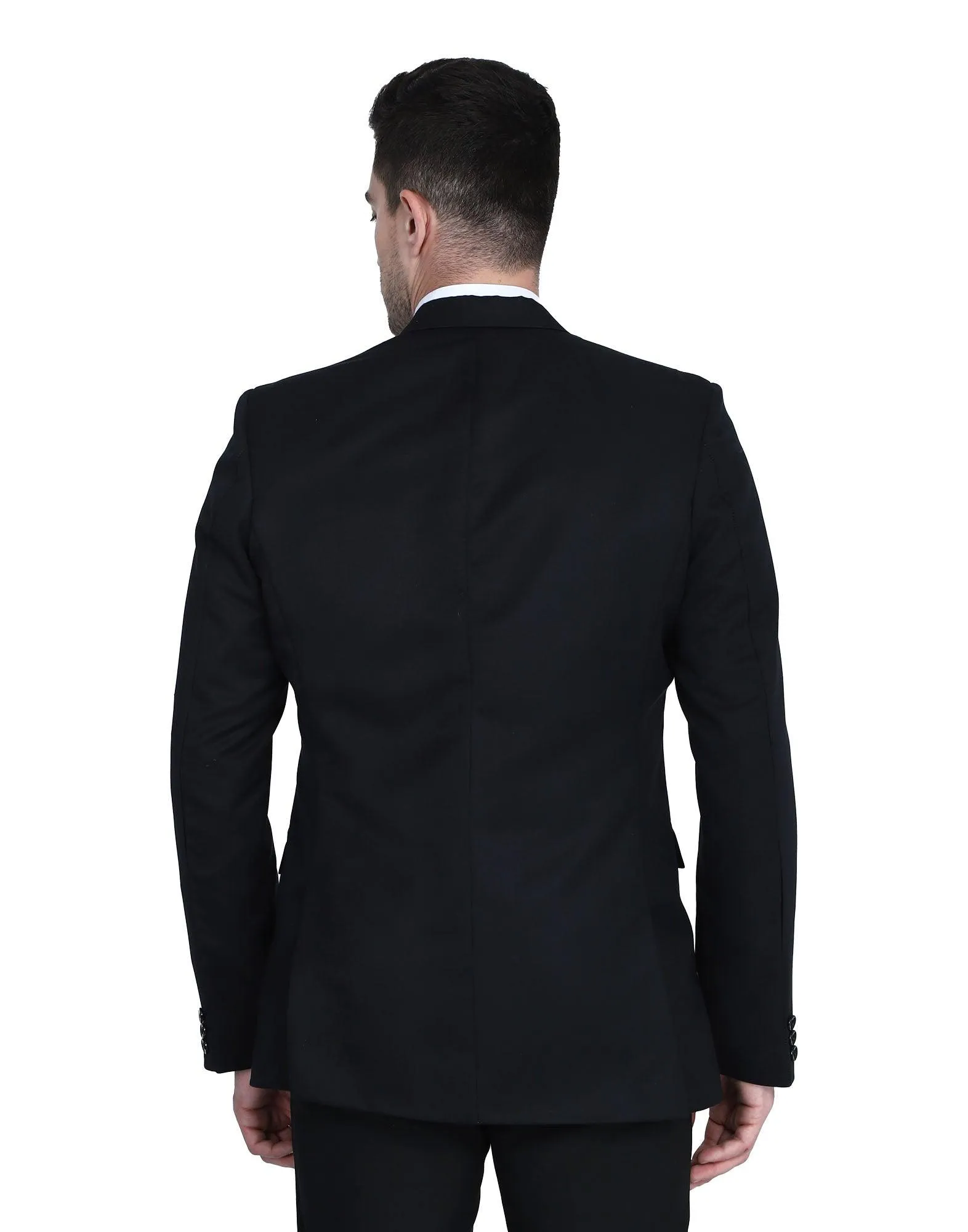 Men Black Notched Lapel Blazer With Hanky