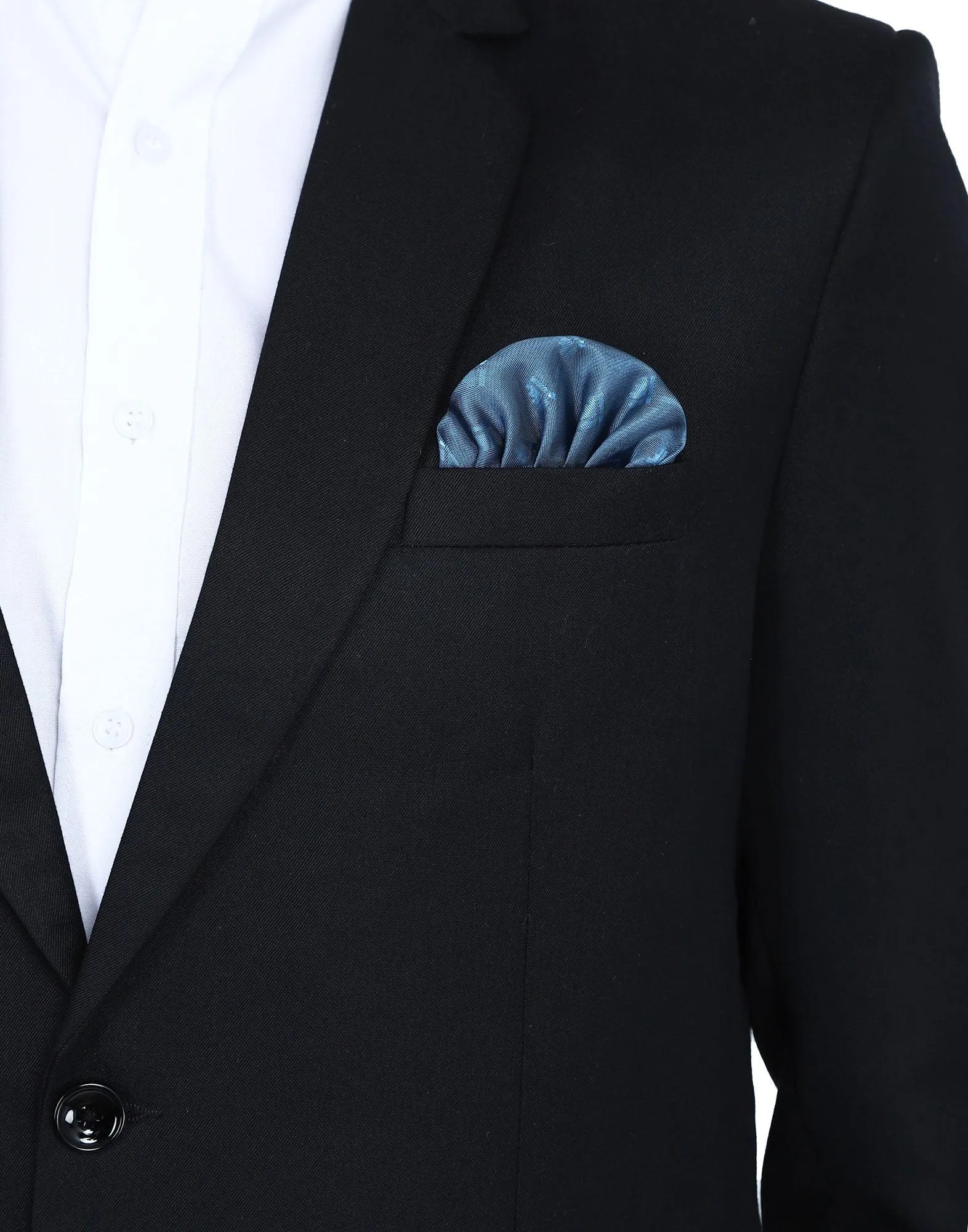 Men Black Notched Lapel Blazer With Hanky