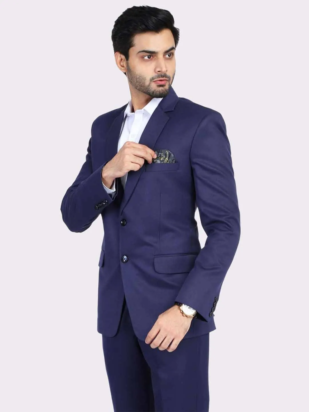 Men Blue Slim Fit Blazer With Hanky