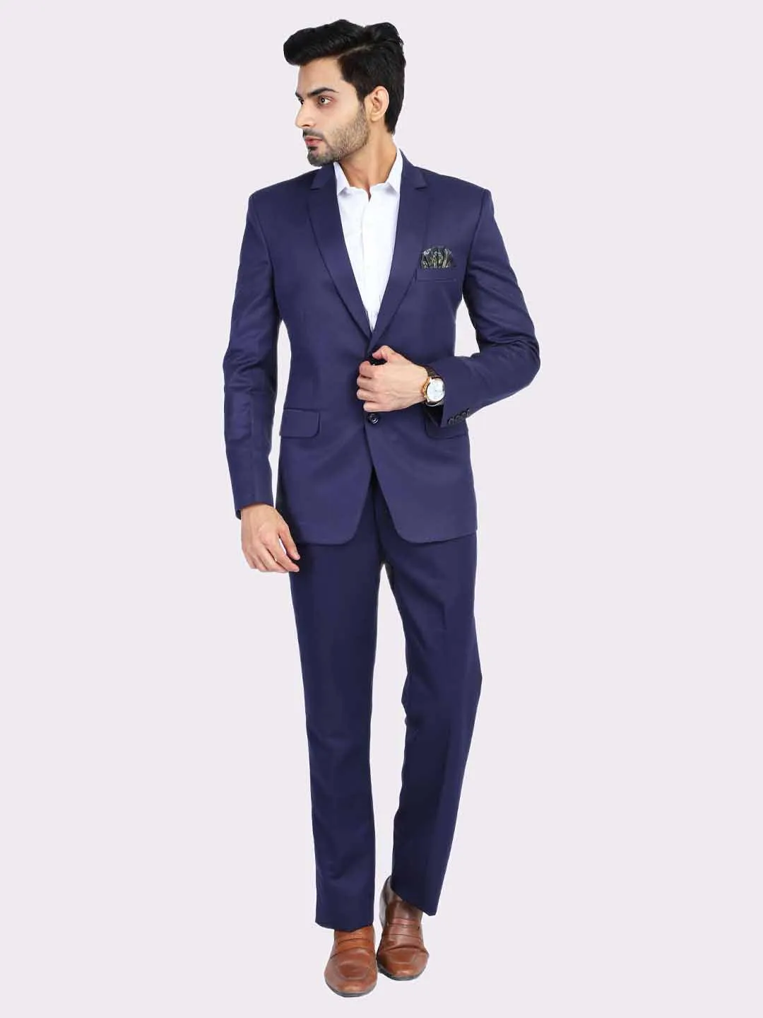 Men Blue Slim Fit Blazer With Hanky