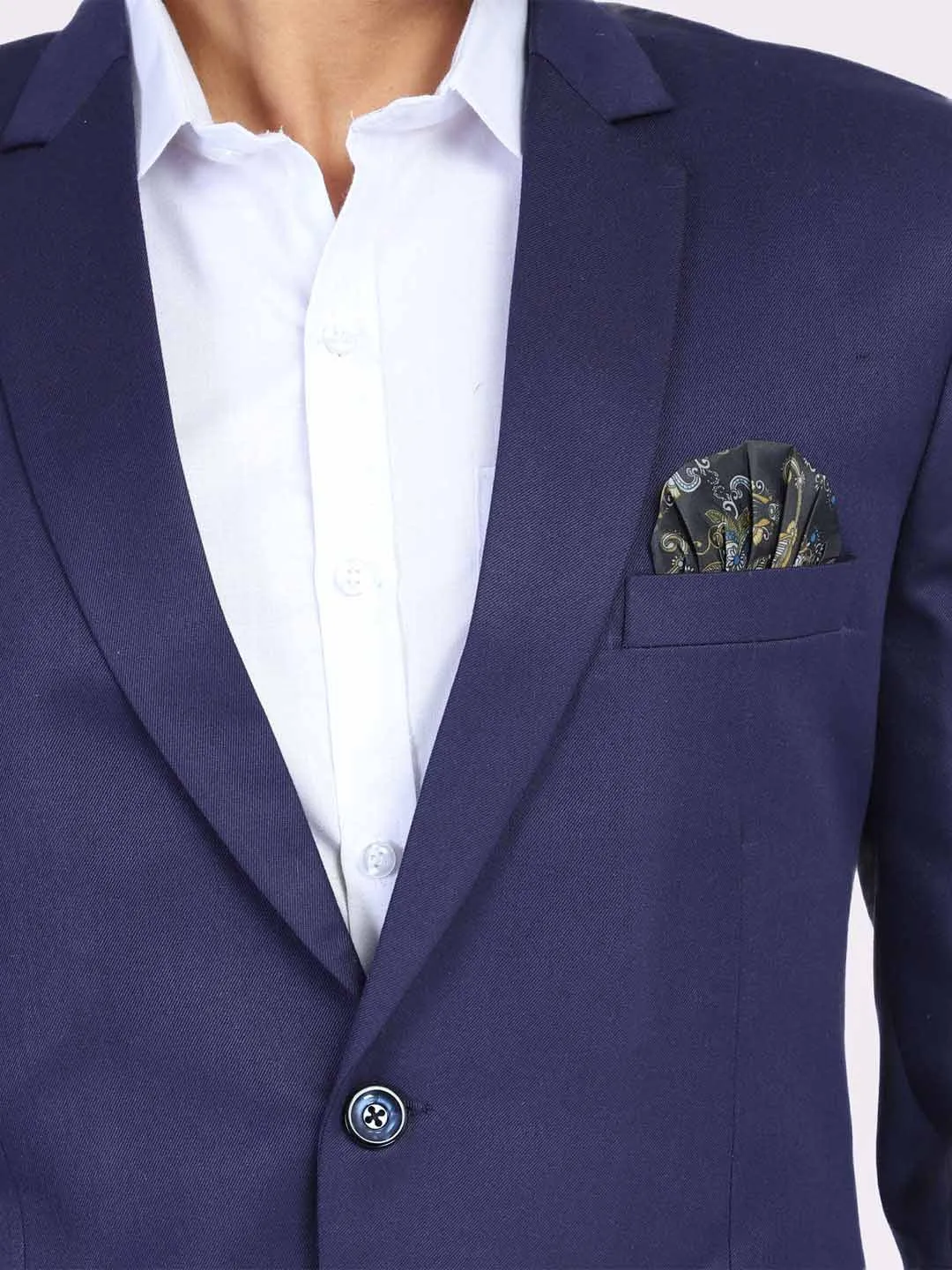 Men Blue Slim Fit Blazer With Hanky
