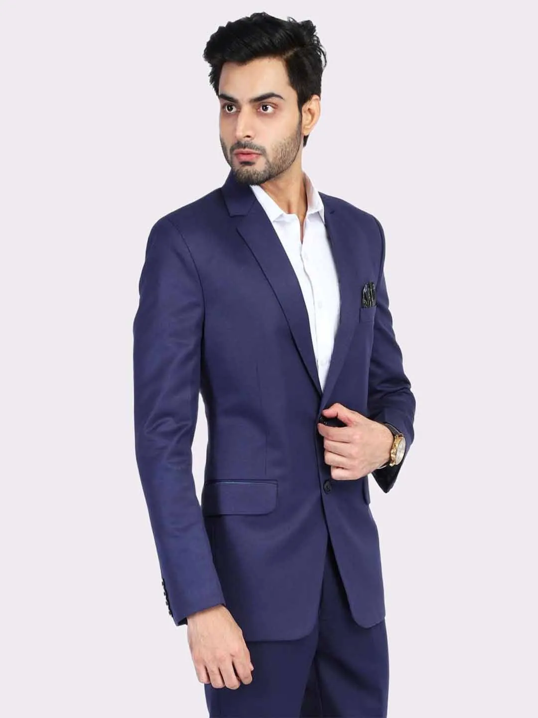 Men Blue Slim Fit Blazer With Hanky