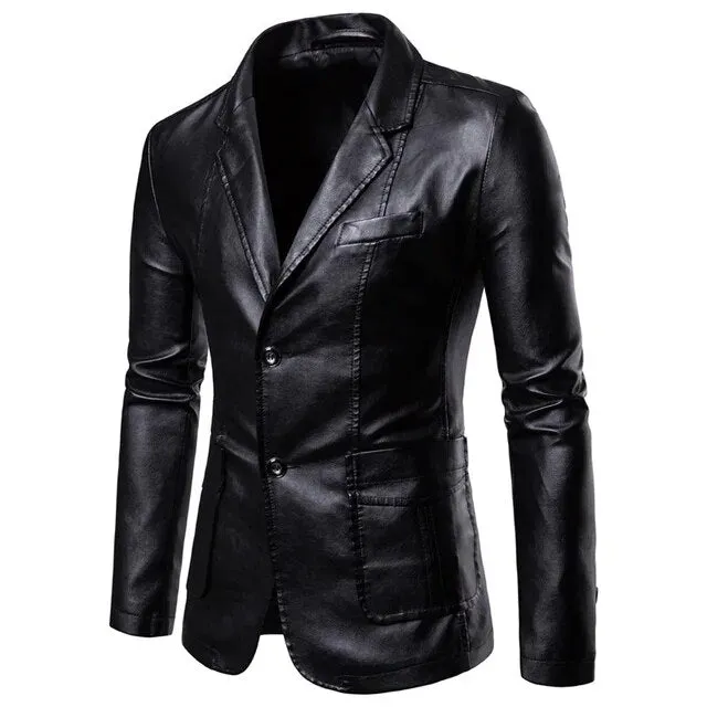 Men Business PU Blazers Jacket