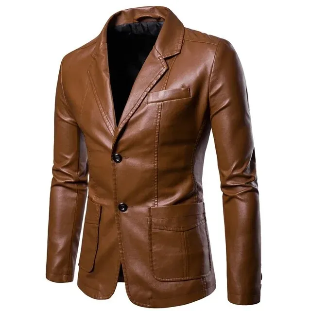 Men Business PU Blazers Jacket