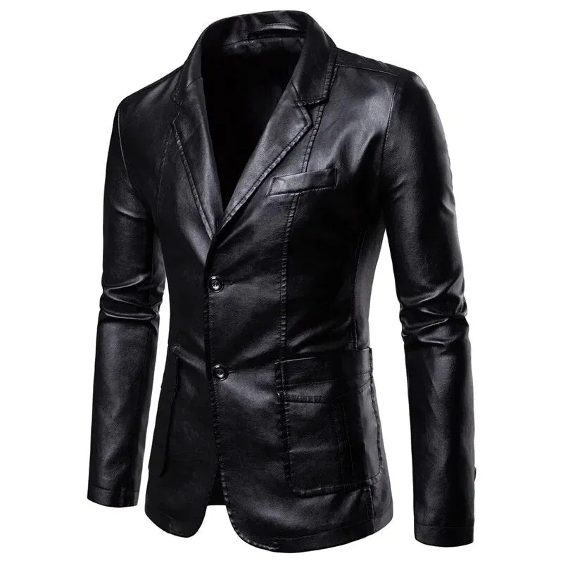 Men Business PU Blazers Jacket