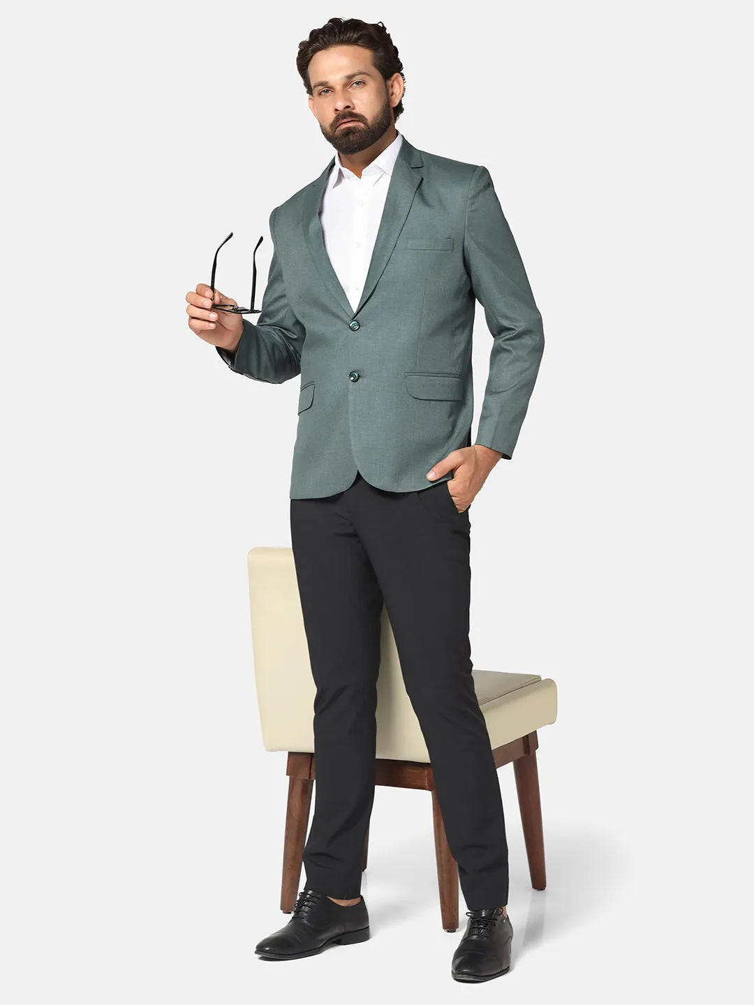 Men Green solid Blazer
