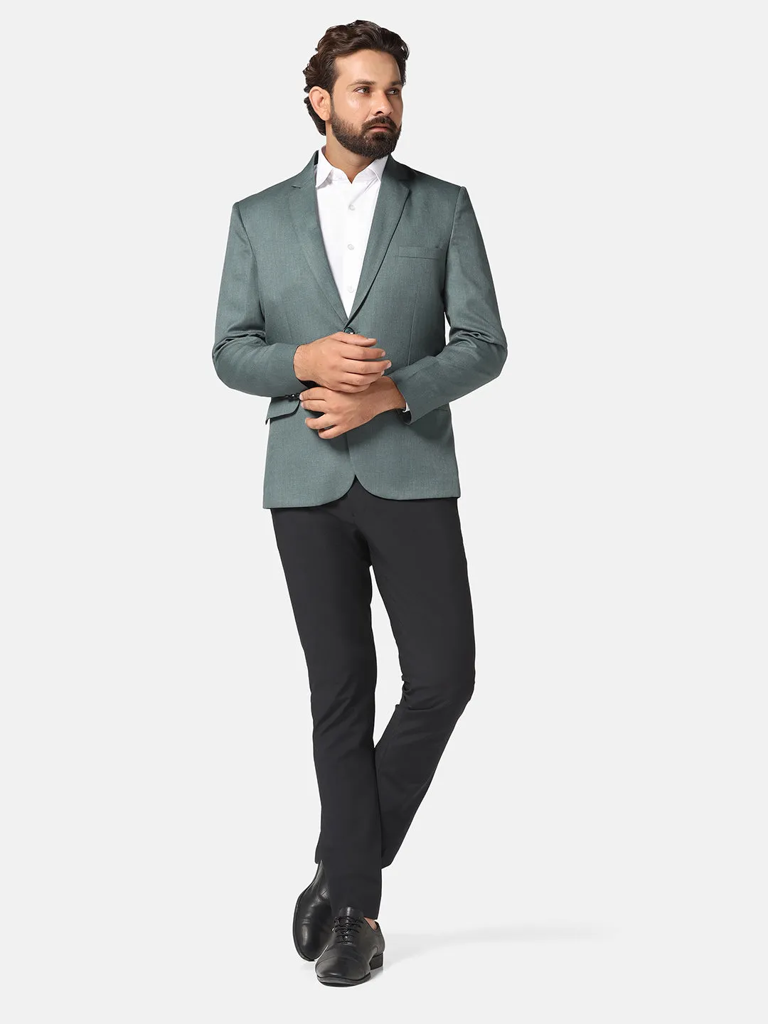 Men Green solid Blazer