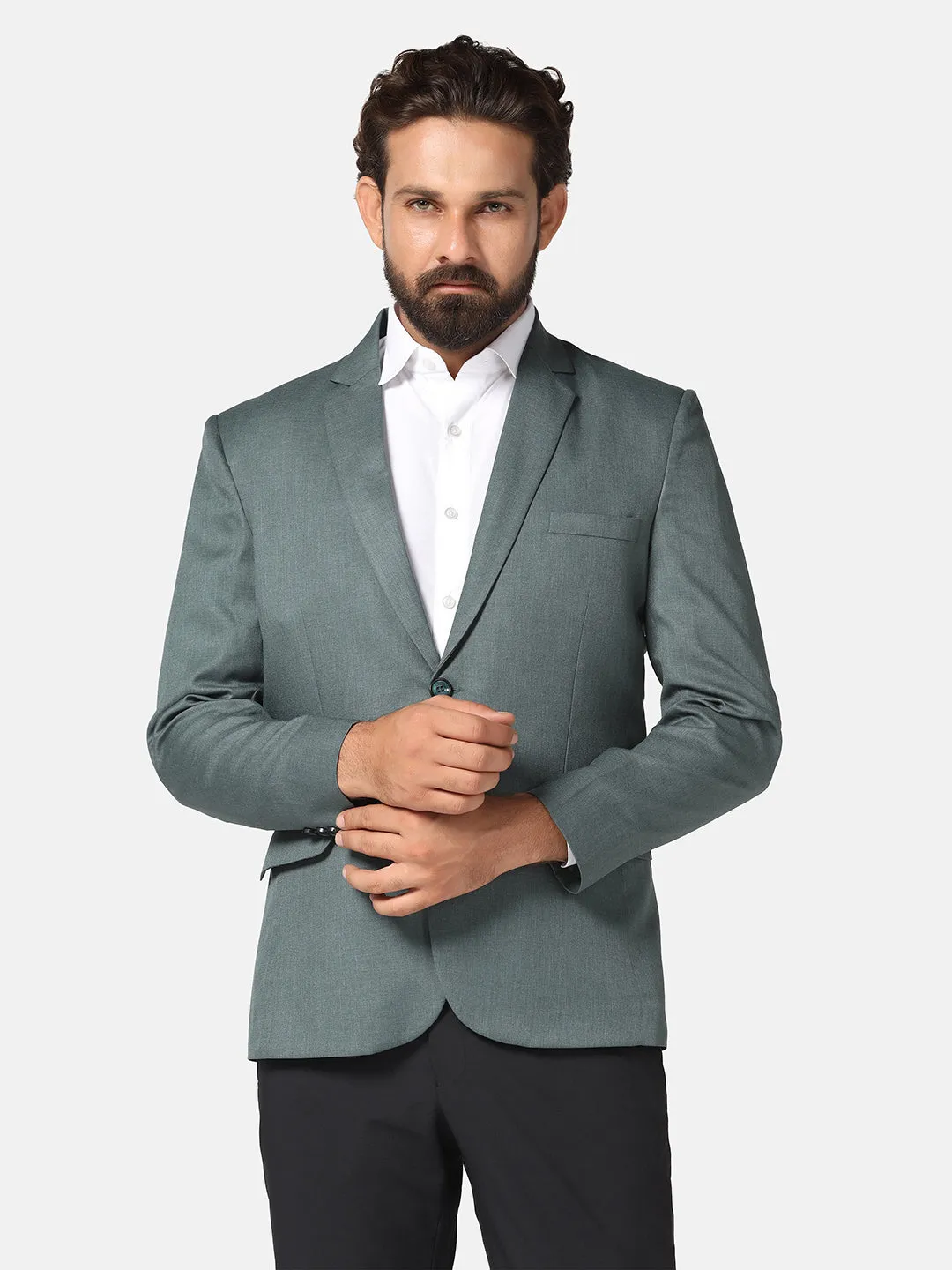 Men Green solid Blazer