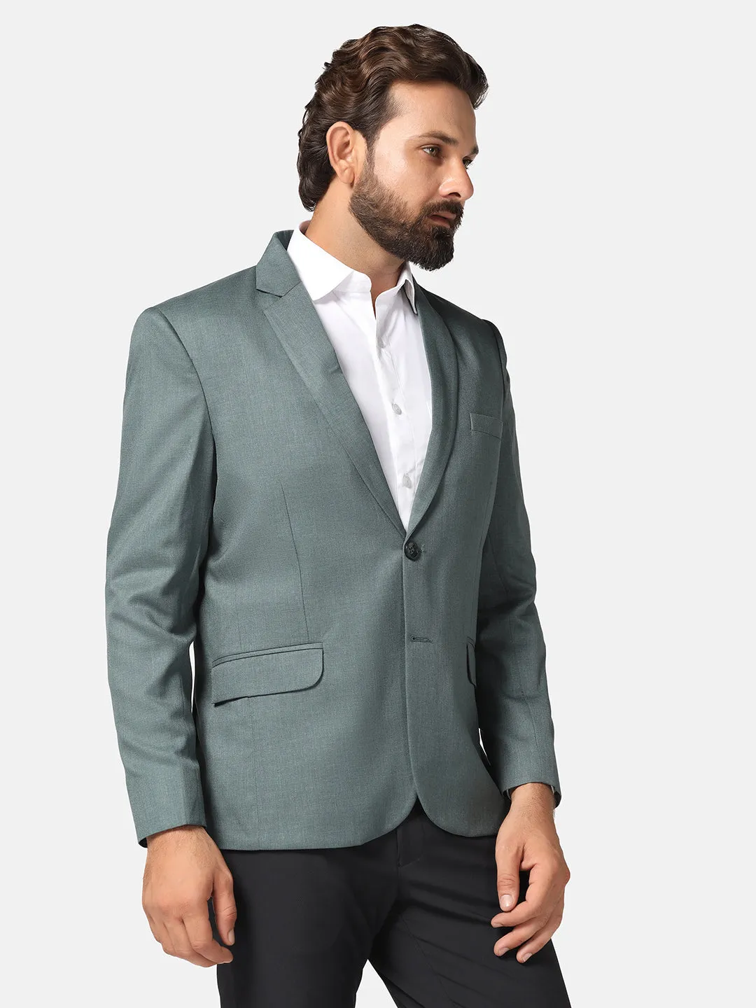 Men Green solid Blazer