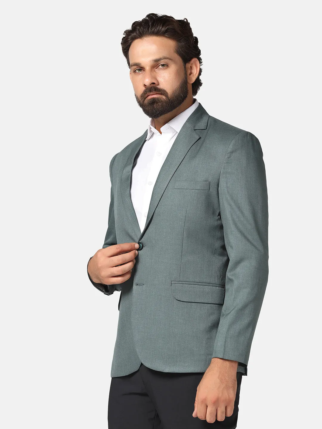 Men Green solid Blazer