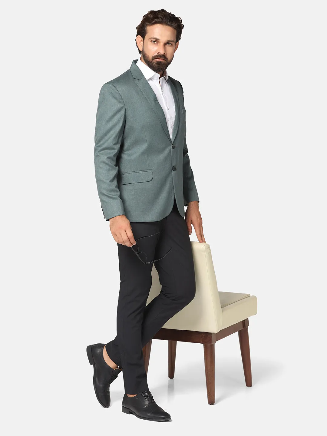 Men Green solid Blazer