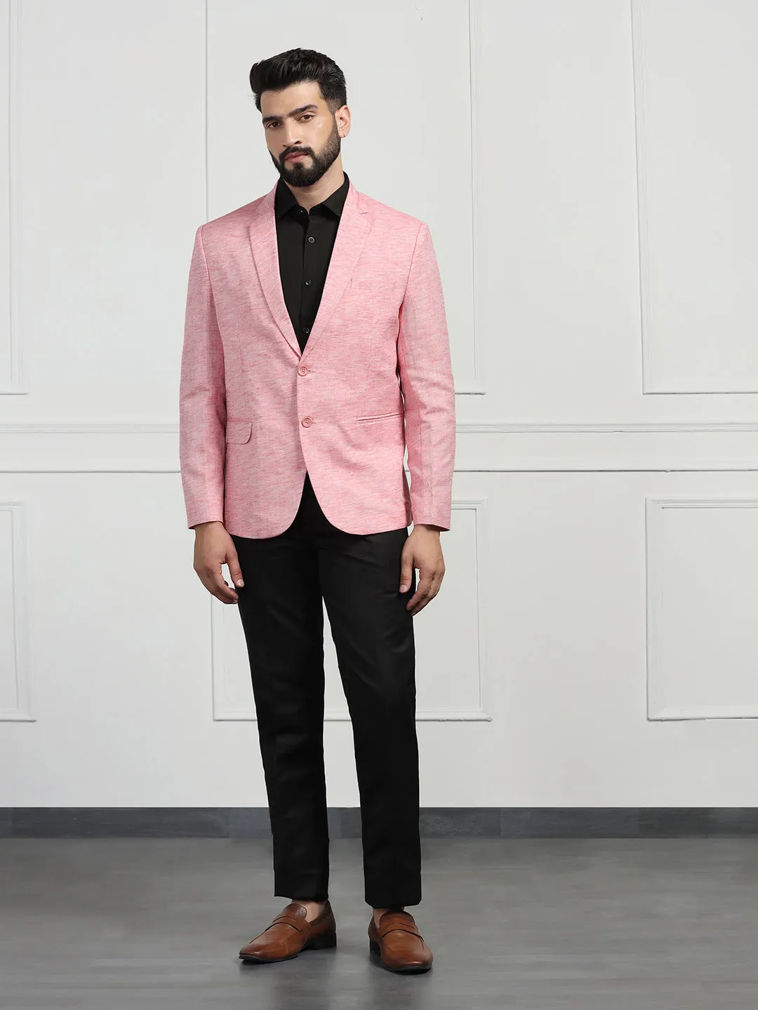Men Linen Pink Blazer