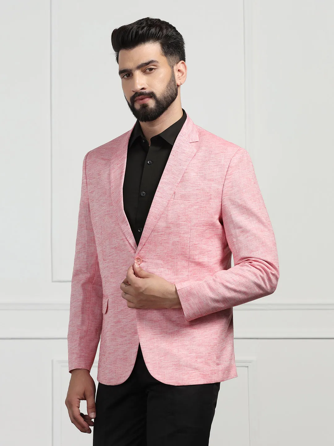 Men Linen Pink Blazer