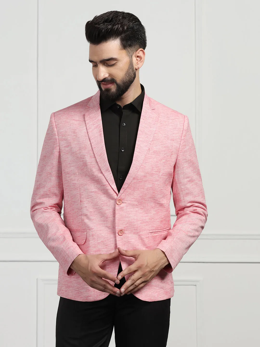 Men Linen Pink Blazer