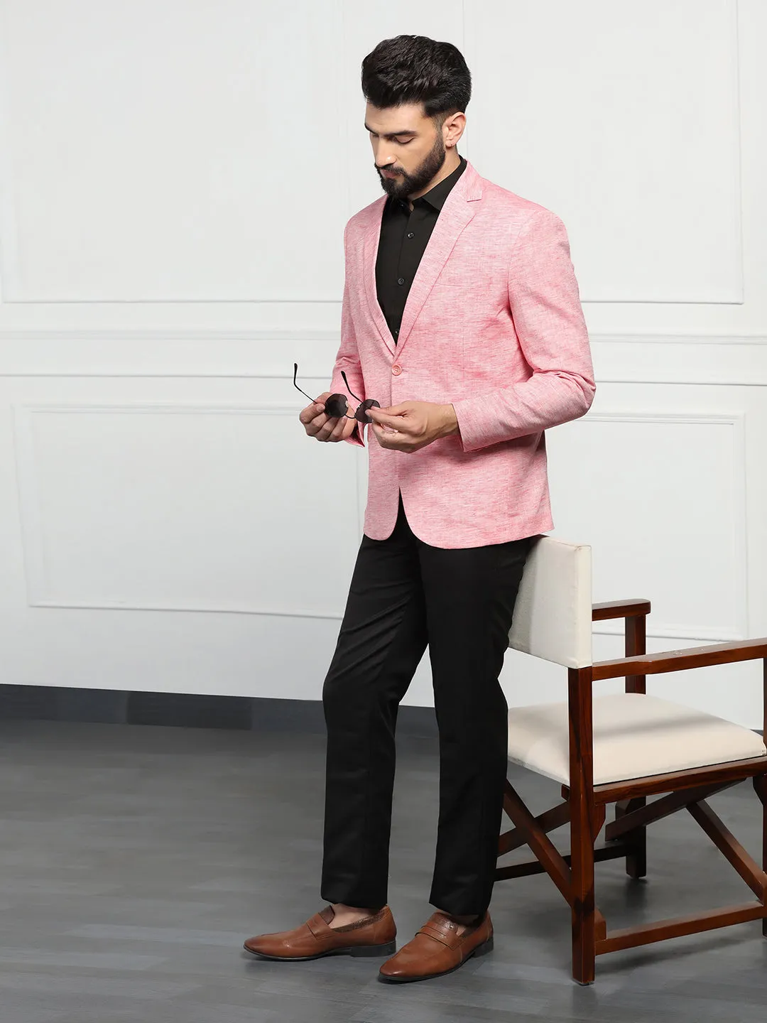 Men Linen Pink Blazer