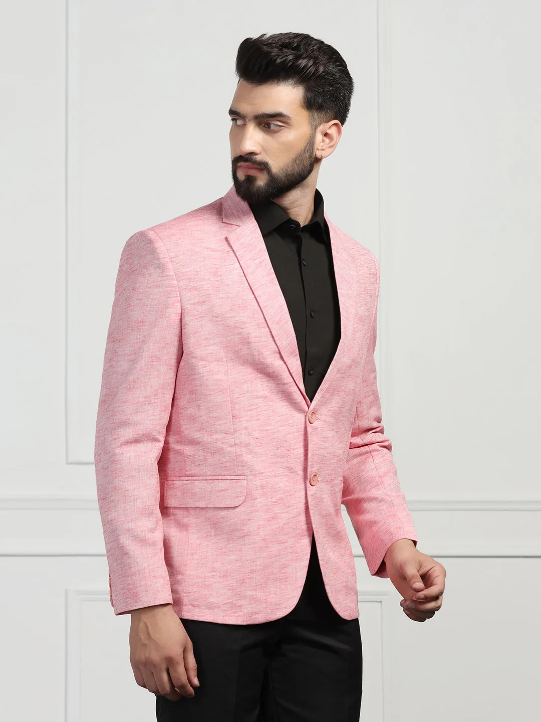 Men Linen Pink Blazer