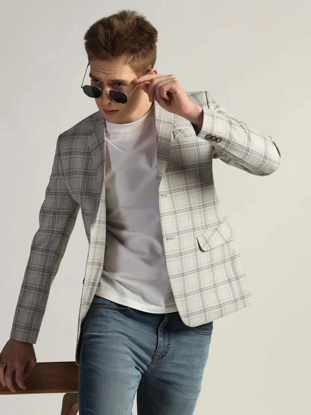 Mens Grey Checked Tweed Blazer