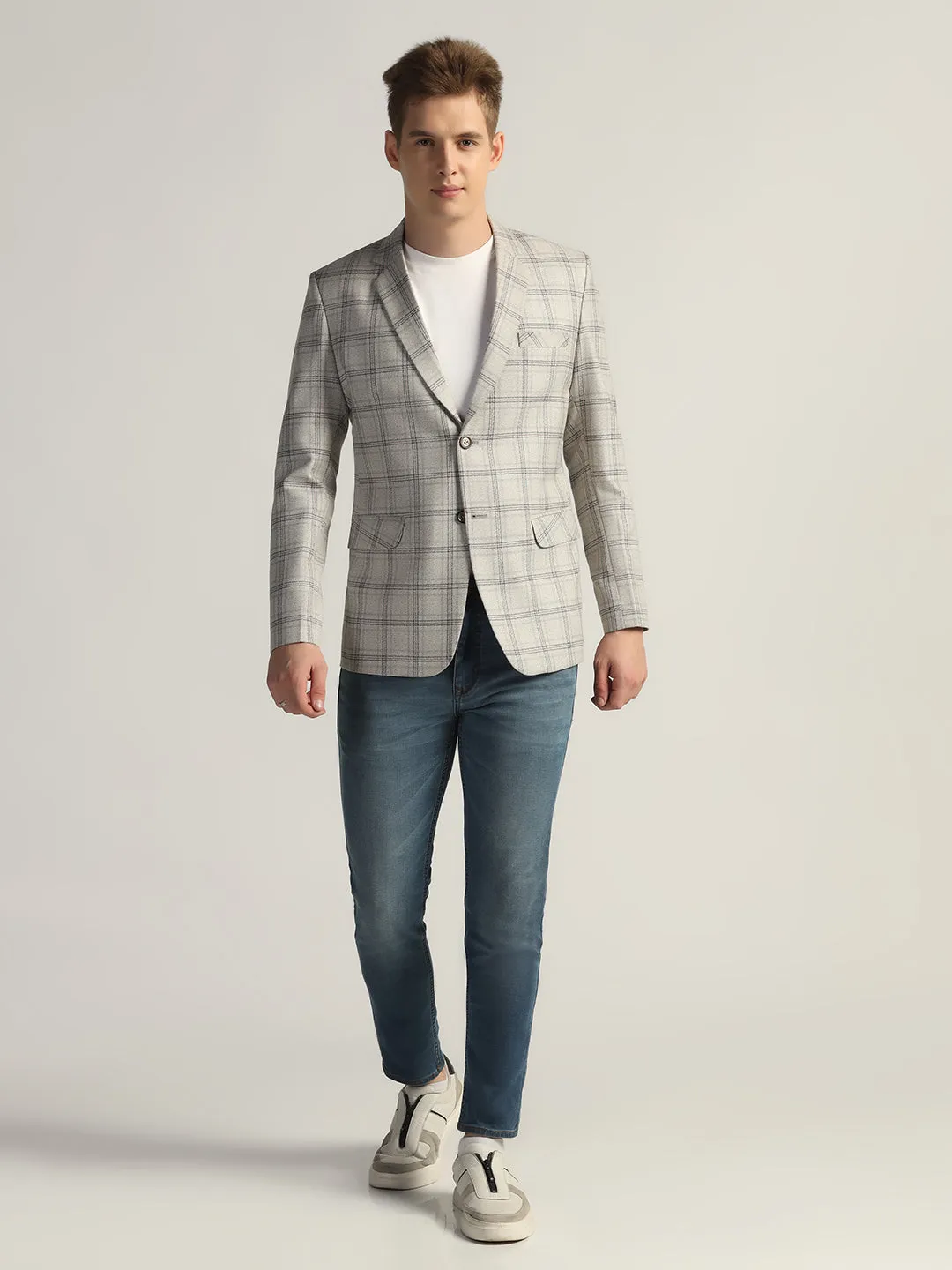 Mens Grey Checked Tweed Blazer
