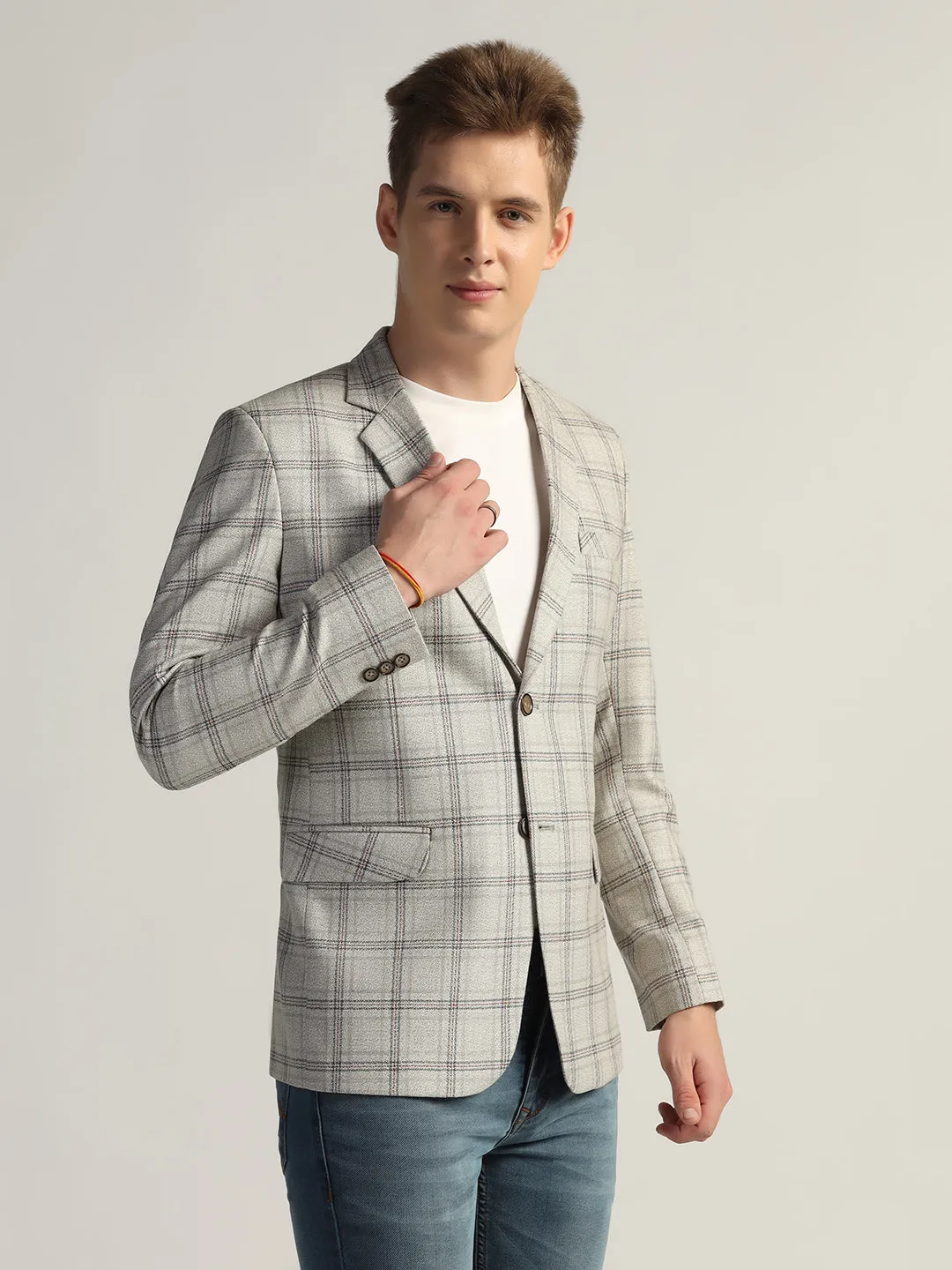 Mens Grey Checked Tweed Blazer