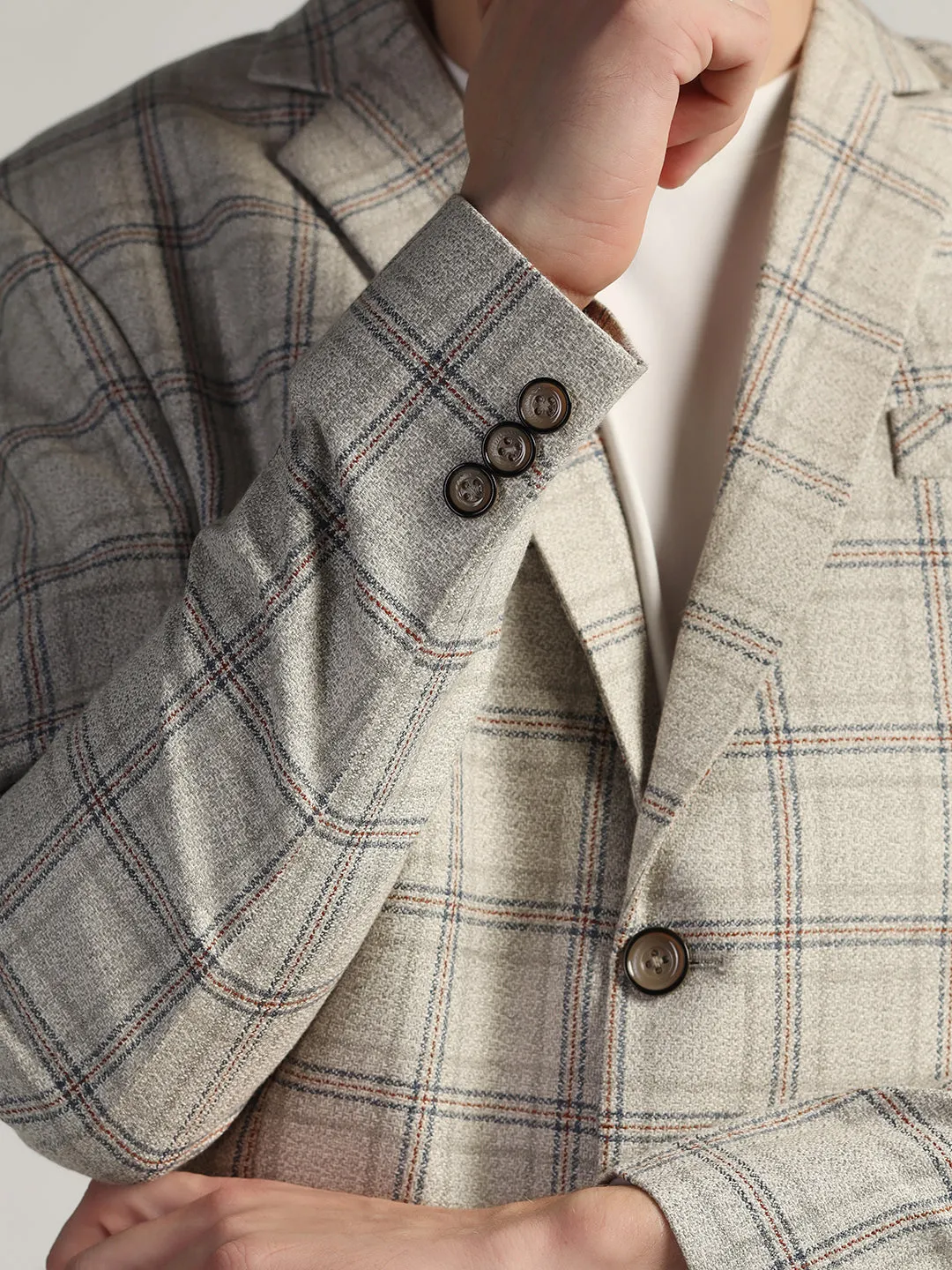 Mens Grey Checked Tweed Blazer