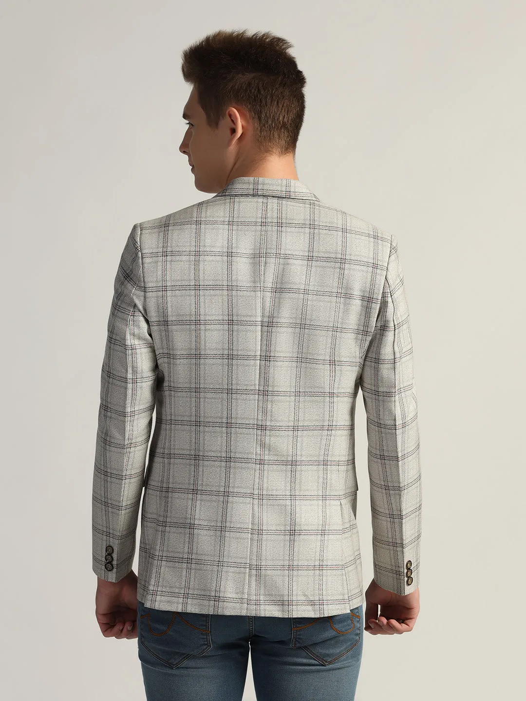 Mens Grey Checked Tweed Blazer