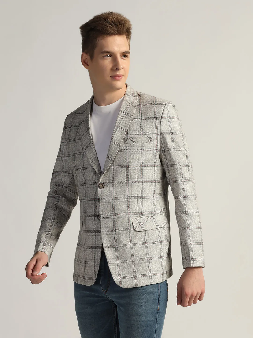 Mens Grey Checked Tweed Blazer