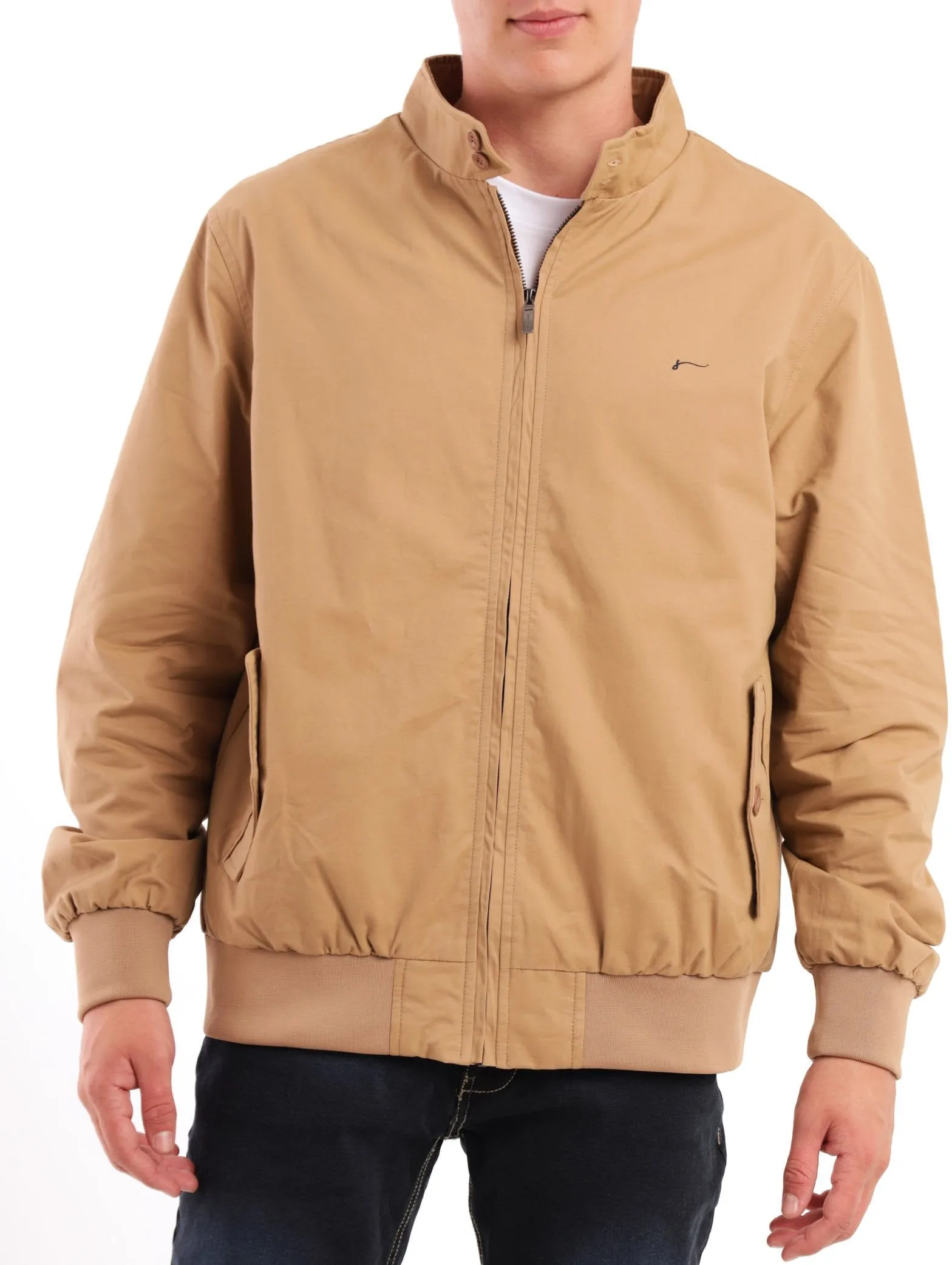 Men's Plain Harrington Jacket - Camel