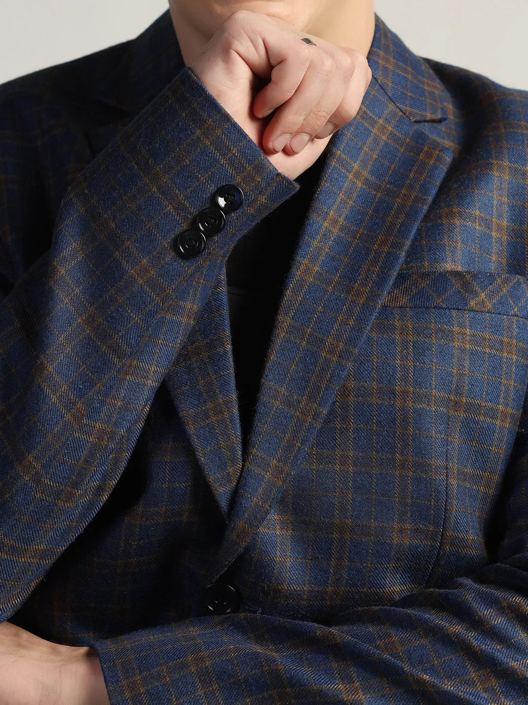 Men's Royal Blue Checked Tweed Blazer