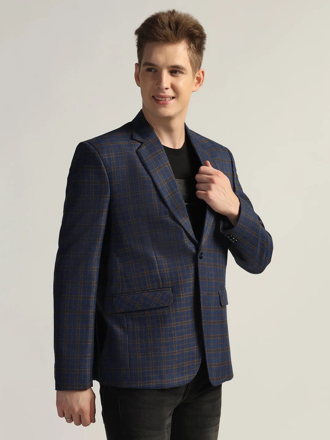 Men's Royal Blue Checked Tweed Blazer