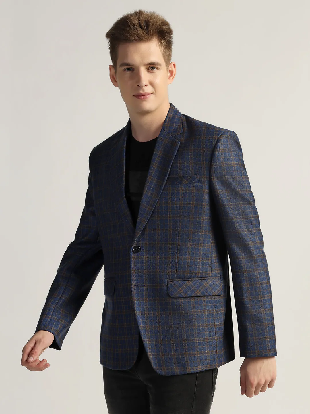 Men's Royal Blue Checked Tweed Blazer