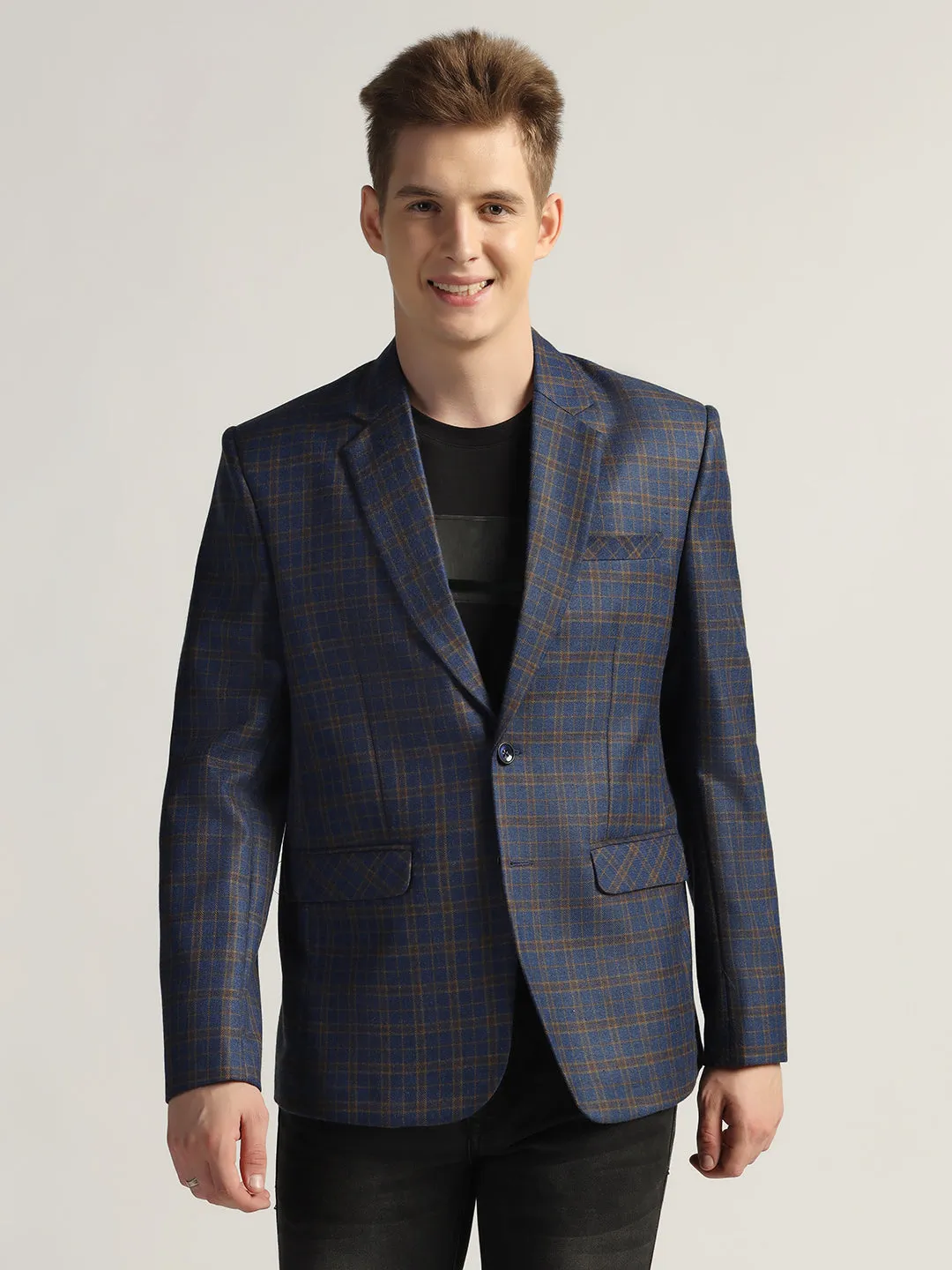 Men's Royal Blue Checked Tweed Blazer