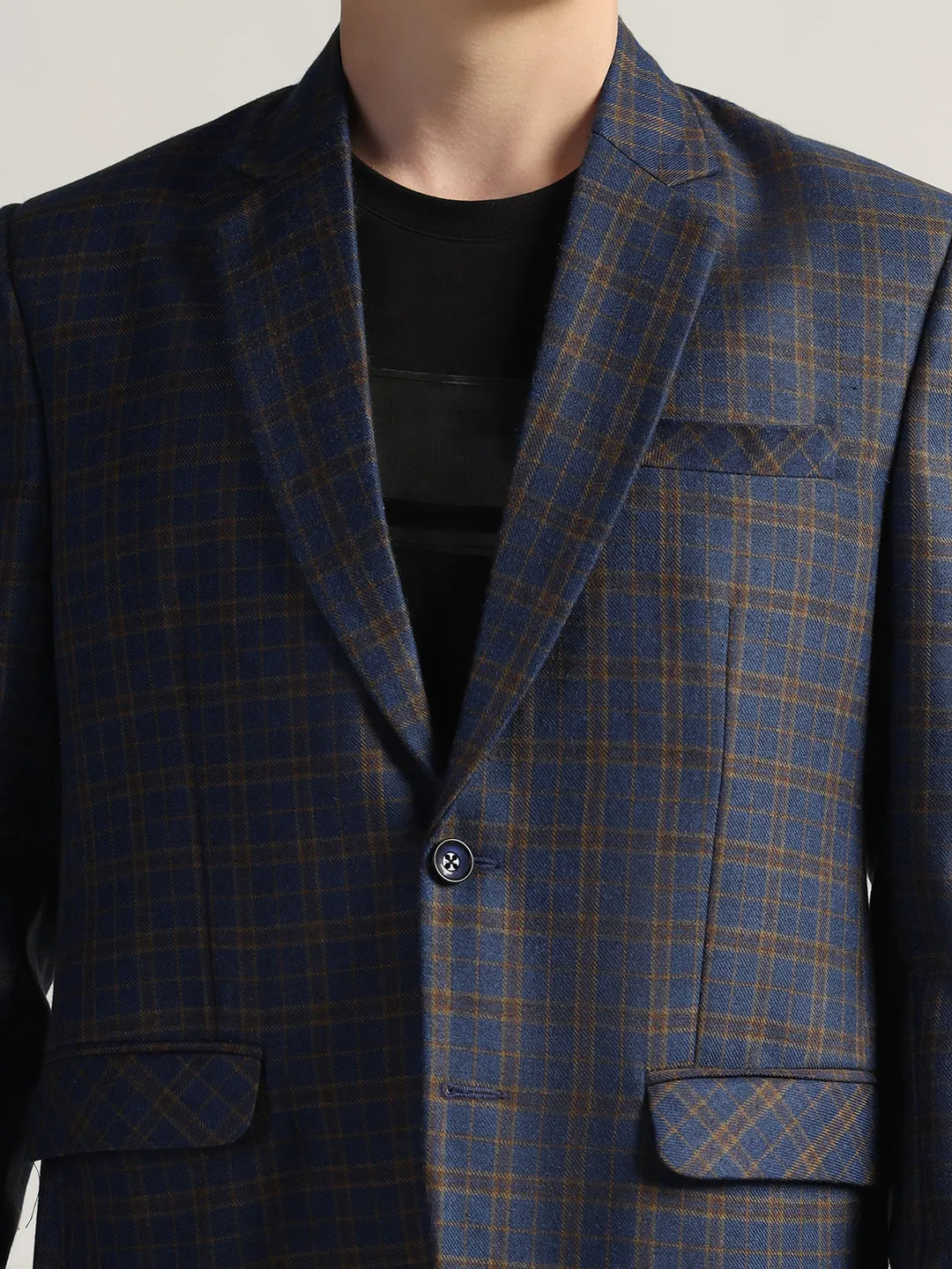 Men's Royal Blue Checked Tweed Blazer