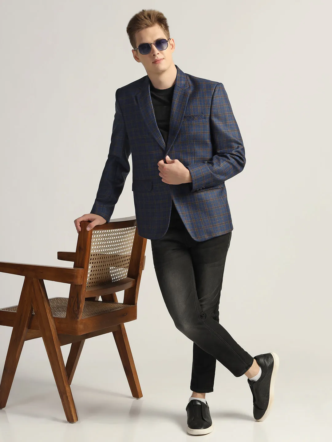 Men's Royal Blue Checked Tweed Blazer