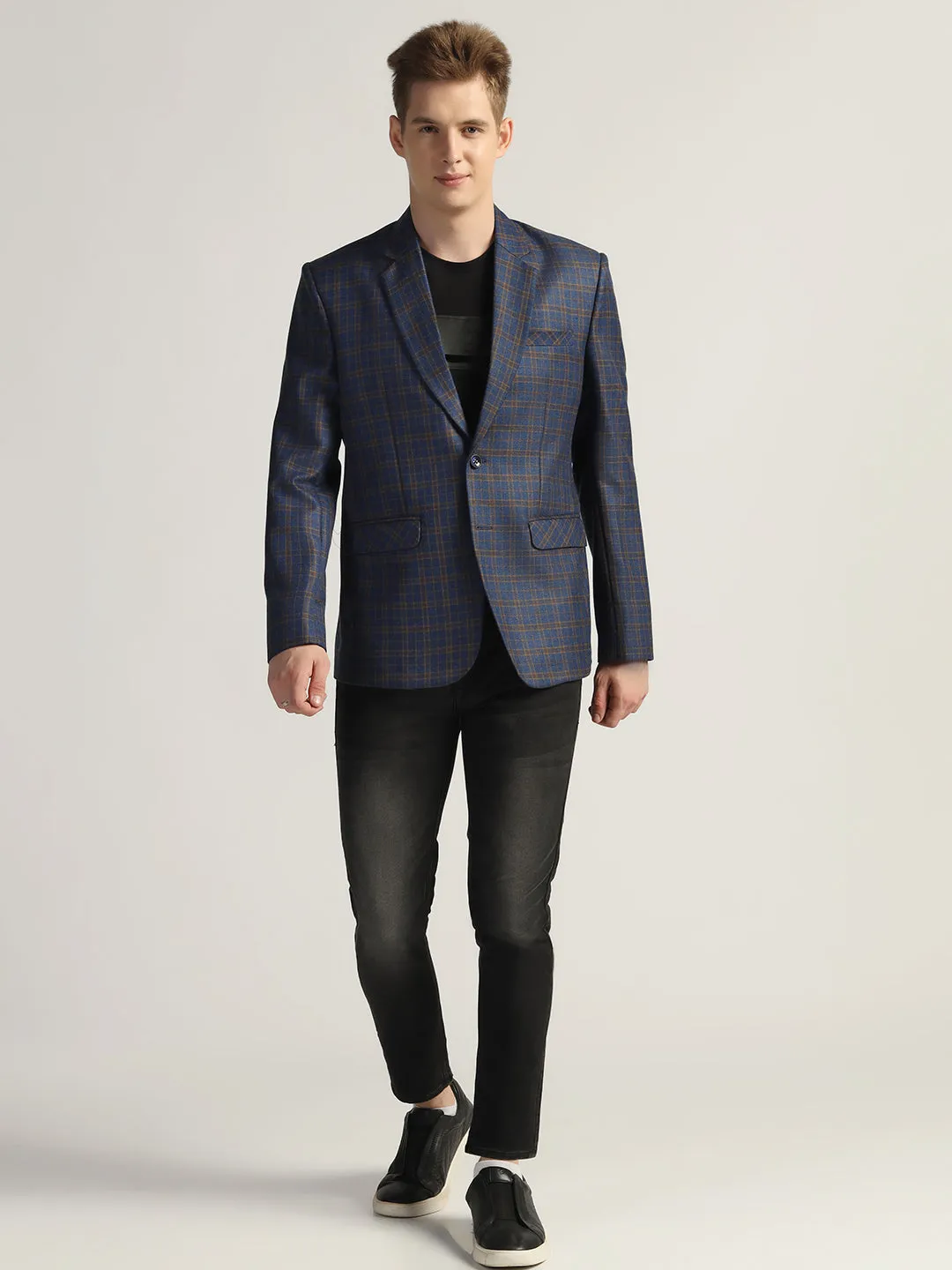 Men's Royal Blue Checked Tweed Blazer